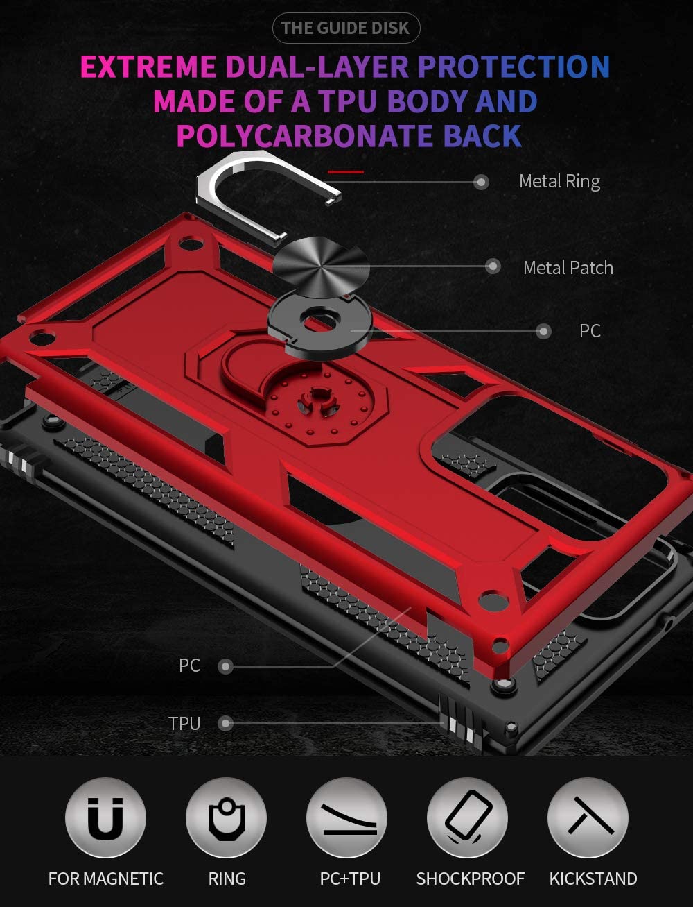 Forro Protector para Samsung Note 20 - Diseño Armadura, Anillo/Iman