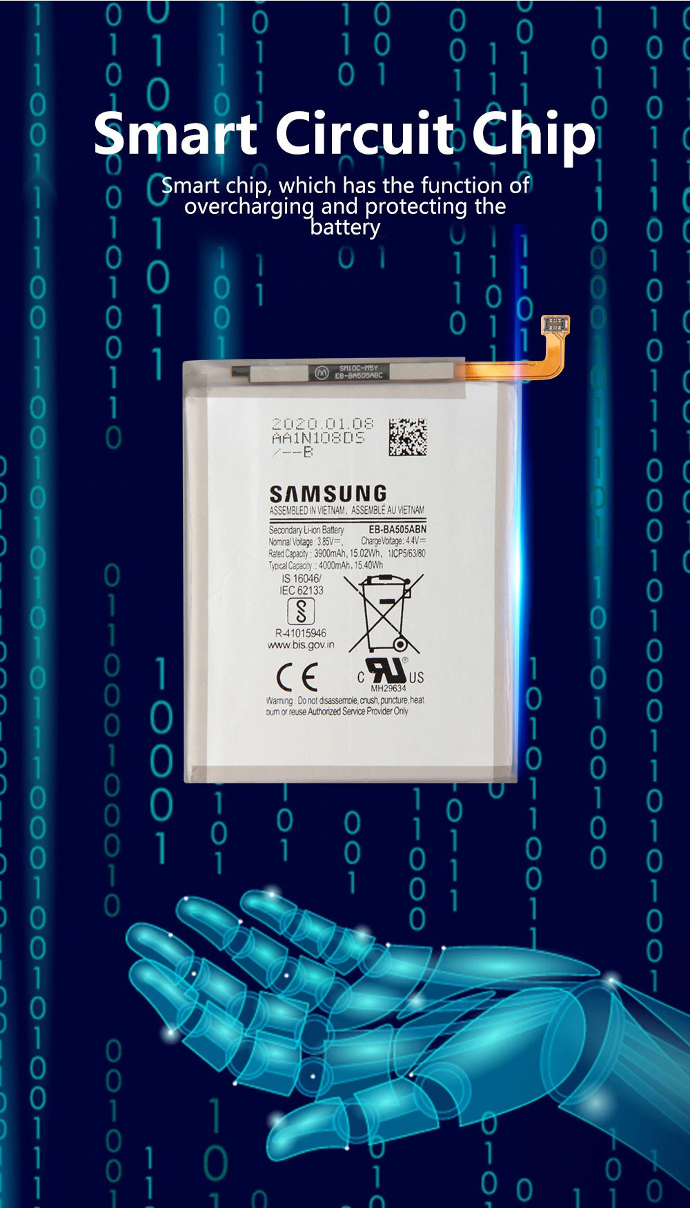 Bateria Samsung EB-BA505ABU para A20, A30, A30S, A50, A50S, EB-BA505ABN - 4000mAh