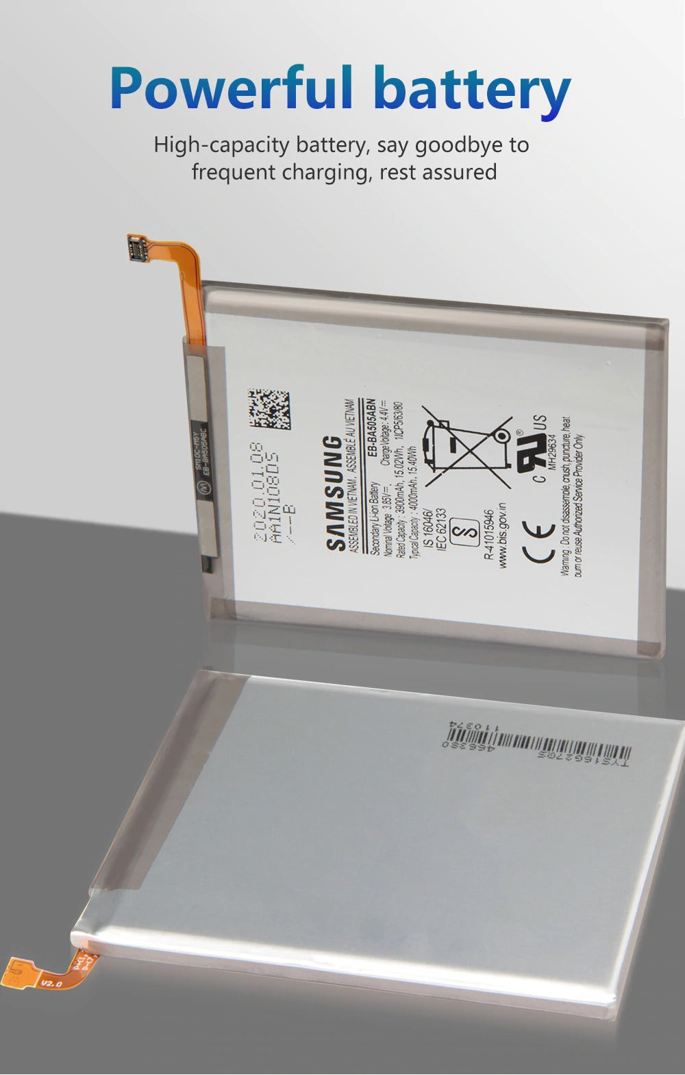 Bateria Samsung EB-BA505ABU para A20, A30, A30S, A50, A50S, EB-BA505ABN - 4000mAh